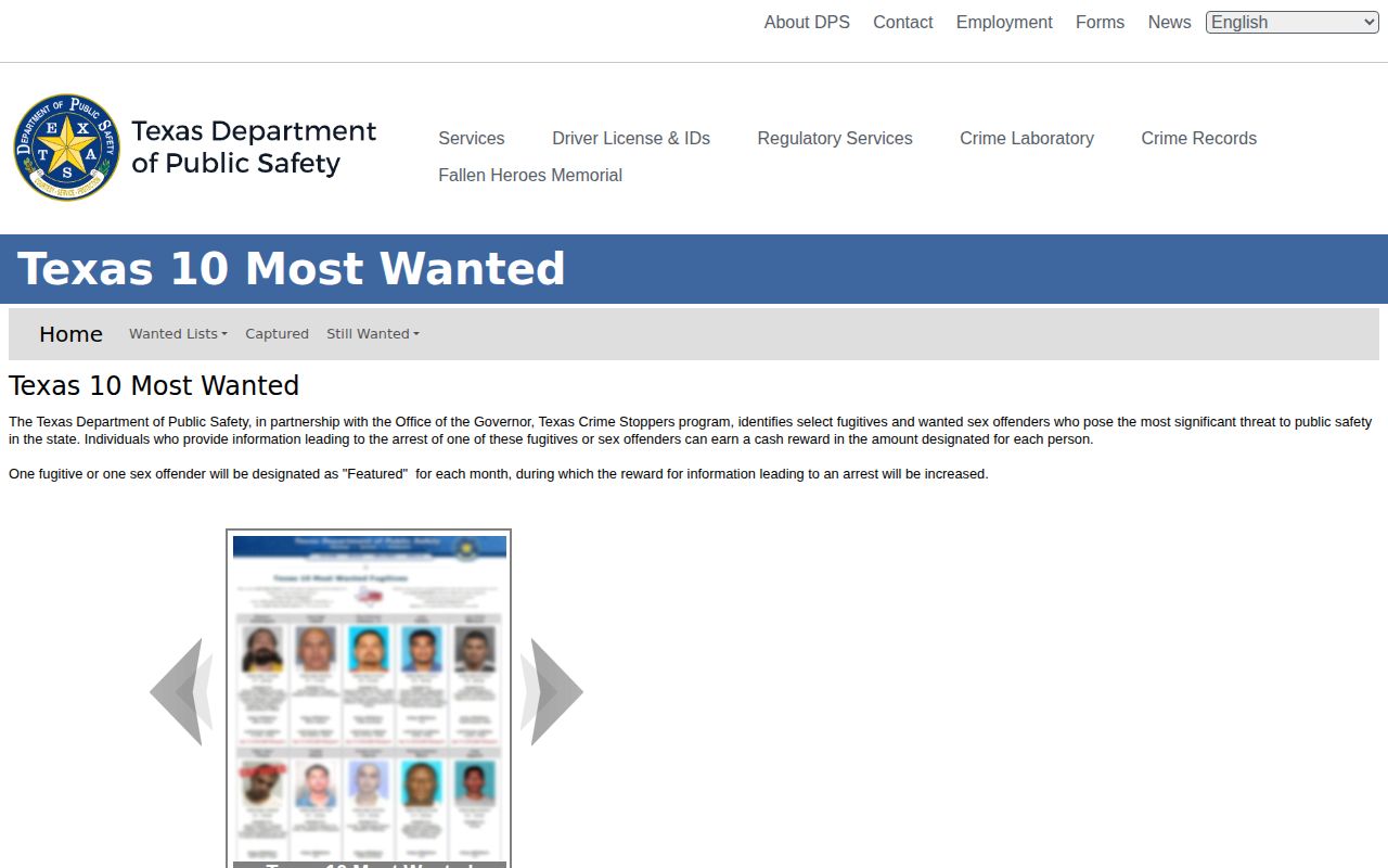 Hall County warrant context on the official Texas 10 Most Wanted program page