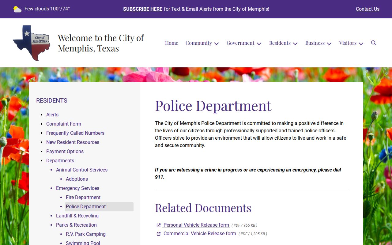 Memphis Police Department official contact page for Hall County arrest-record routing